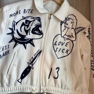 Women's Cream Graphic Bomber Jacket OOAK L